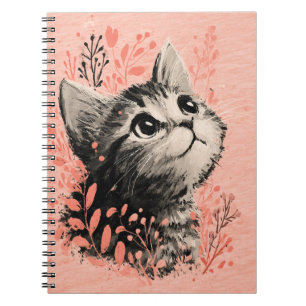 Kitten Illustration with Delicate Botanical Accent Notebook