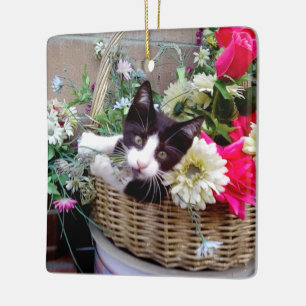 Kitten in a Basket Ceramic Ornament