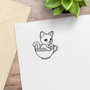 Kitten in a Cup Cat in a Teacup 1x1 Rubber Stamp
