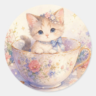 Kitten in a Floral Teacup Sticker