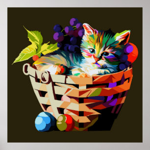 Kitten in a fruit basket poster