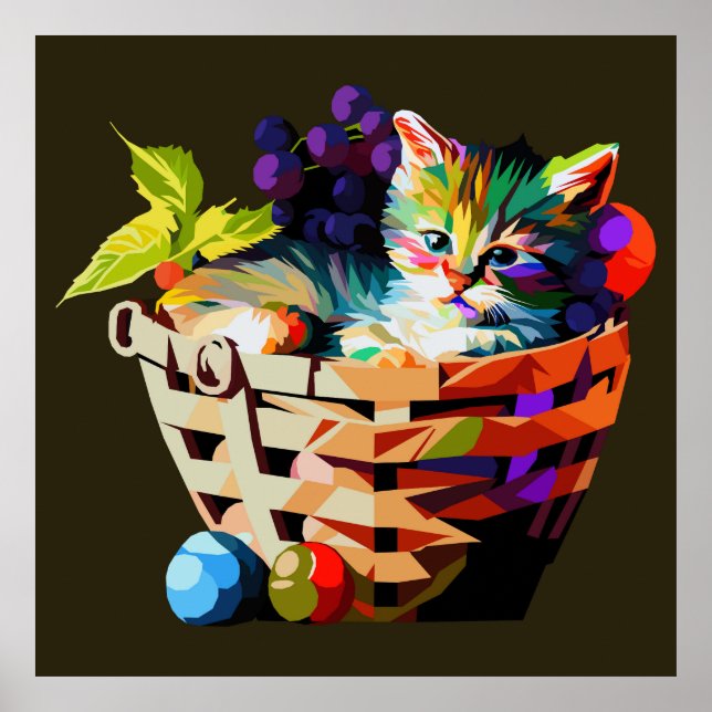 Kitten in a fruit basket poster (Front)