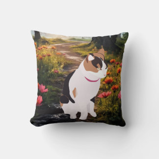 Kitten in a Magical Forest Throw Pillow