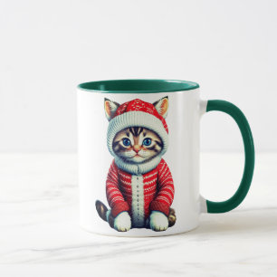 Kitten in a Red and White Christmas Sweater Mug