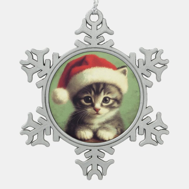 Kitten in a Santa Hat Snowflake Framed Ornament (Front)