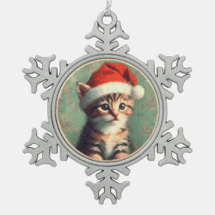 Kitten in a Santa Hat Snowflake Framed Ornament