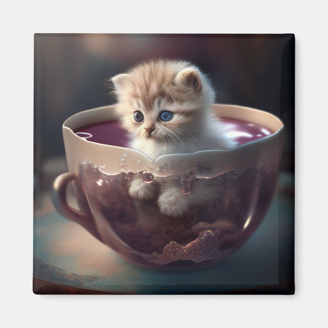 Kitten in a teacup - cat magnet (Front)