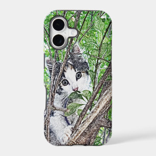 Kitten In A Tree Pencil Drawing,