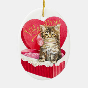 Kitten in Candy Box Ceramic Ornament