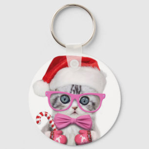 Kitten in Christmas hat Keychain