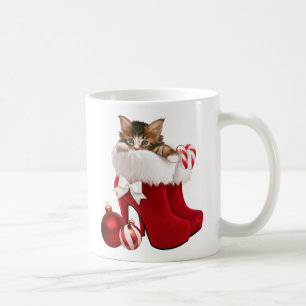 Kitten in christmas shoes coffee mug