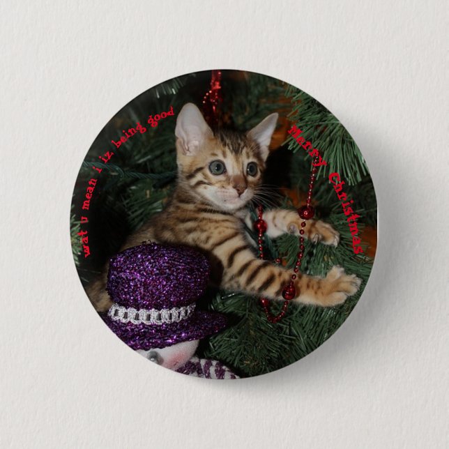 Kitten in Christmas tree  2 Inch Round Button (Front)
