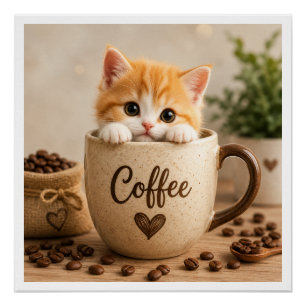 Kitten in Coffee Cup Charm Poster