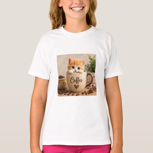 Kitten in Coffee Cup Charm T-Shirt (Front)