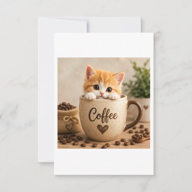 Kitten in Coffee Cup Charm Thank You Card (Front)