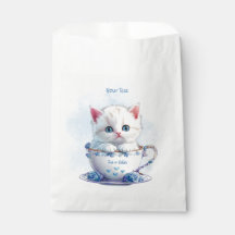 Kitten in Cup Blue Flowers Favour Bags