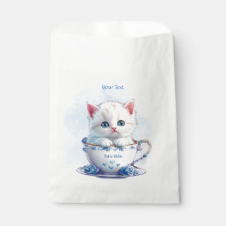Kitten in Cup Blue Flowers Favour Bags