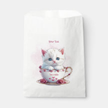 Kitten in Cup Pink Flowers Favour Bags