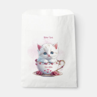 Kitten in Cup Pink Flowers Favour Bags