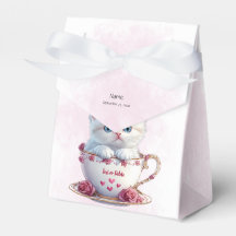 Kitten in Cup Pink Flowers Favour Box