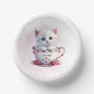 Kitten in Cup Pink Flowers Paper Bowl Paper Plate