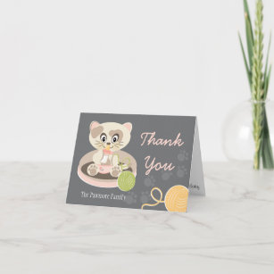 Kitten in Diapers Baby Shower Thank You Card