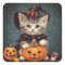 Kitten in Halloween Costume and Jack-O'-Lantern