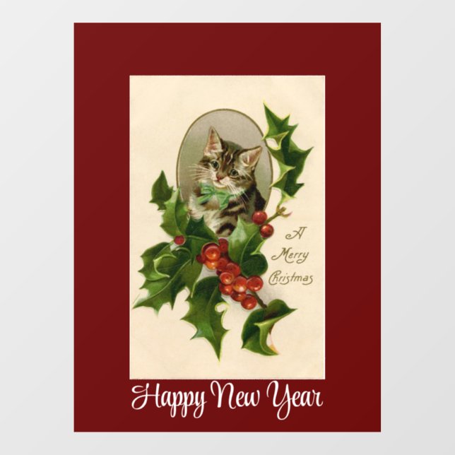 Kitten In Holly Window Cling (Sheet)