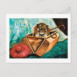 Kitten in Leather Bag, Louis Wain Postcard
