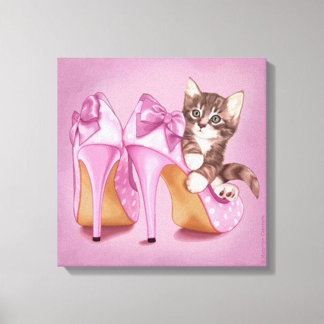 Kitten in purple shoe canvas print (Front)