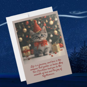 Kitten in Santa Hat Christmas Flat Holiday Card
