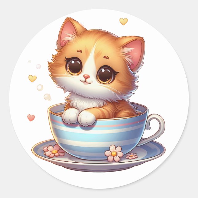Kitten in Tea cup Stickers (Front)