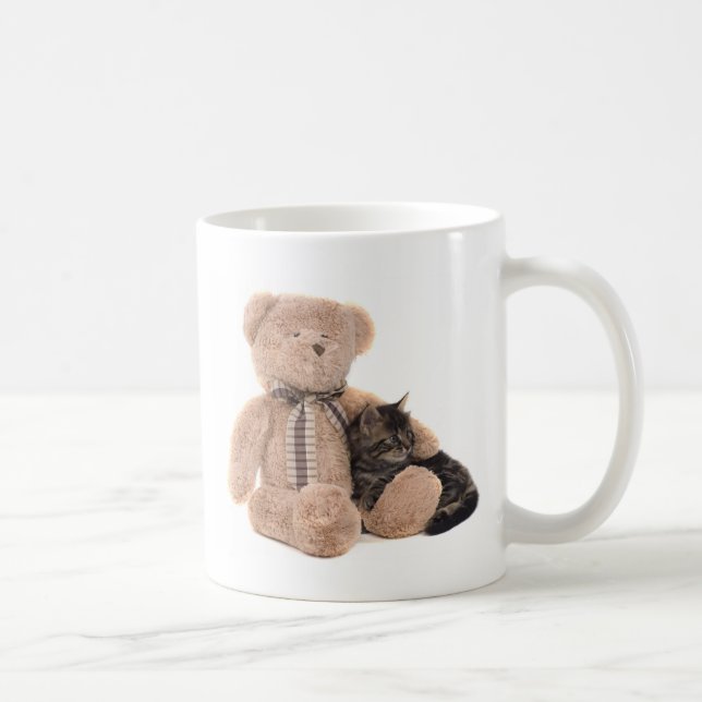 kitten in the arms of a teddy bear coffee mug (Right)