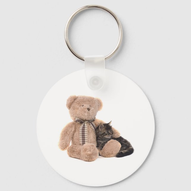 kitten in the arms of a teddy bear keychain (Front)