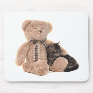 kitten in the arms of a teddy bear mouse pad