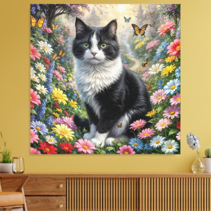 Kitten in the flower garden canvas print