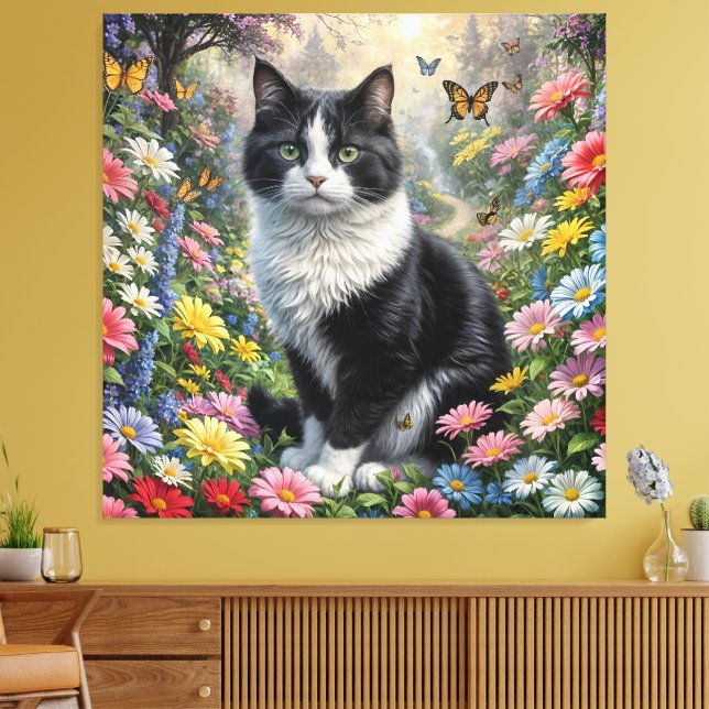 Kitten in the flower garden canvas print (Insitu(LivingRoom))