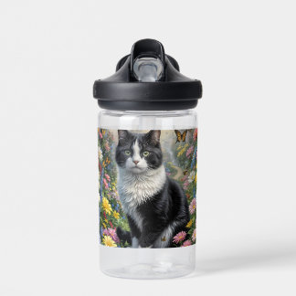 Kitten in the flower garden water bottle