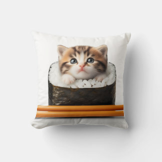 kitten in the sushi throw pillow