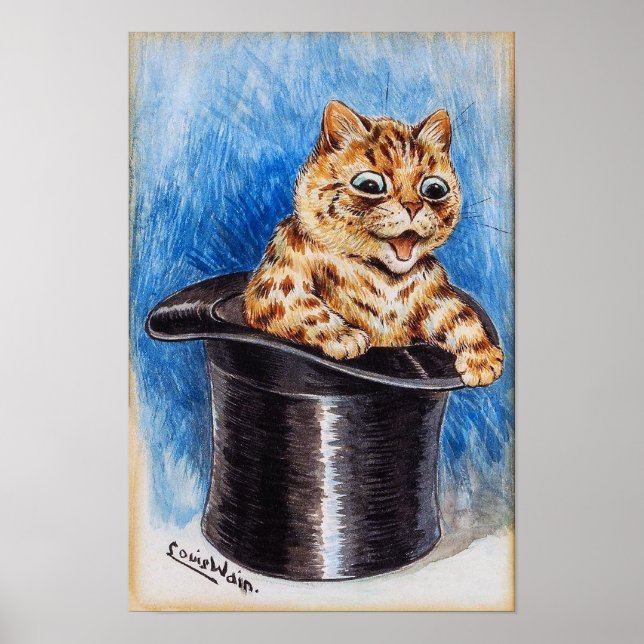 Kitten in Top Hat, Louis Wain Poster (Front)