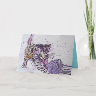 Kitten Jouer Avec Laine Aquarelle Carte Anniversai