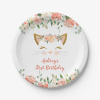 Kitten kitty cat floral peach cream birthday