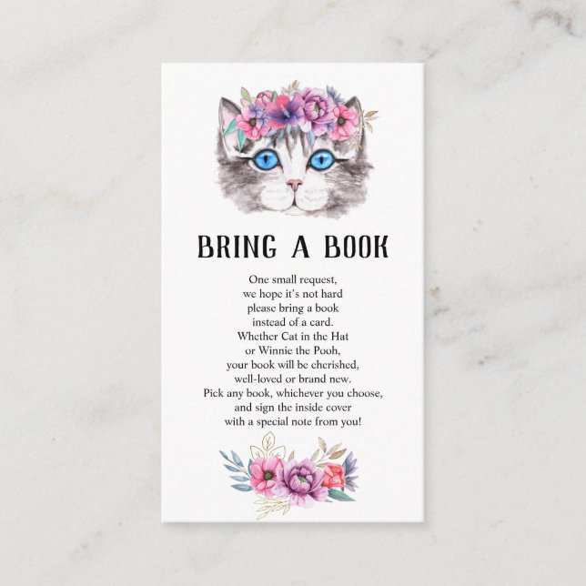 Kitten Kitty Cat Pink Floral Books for Baby Enclosure Card (Front)