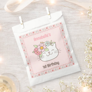 Kitten Kitty Cat Pink Girl 1st Birthday Favour Bag