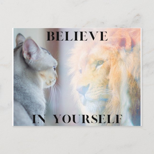 Kitten & Lion Mirror Believe in Yourself Postcard (Front)