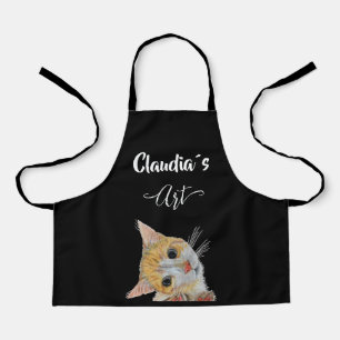 Kitten looking art and name All-Over Print Apron