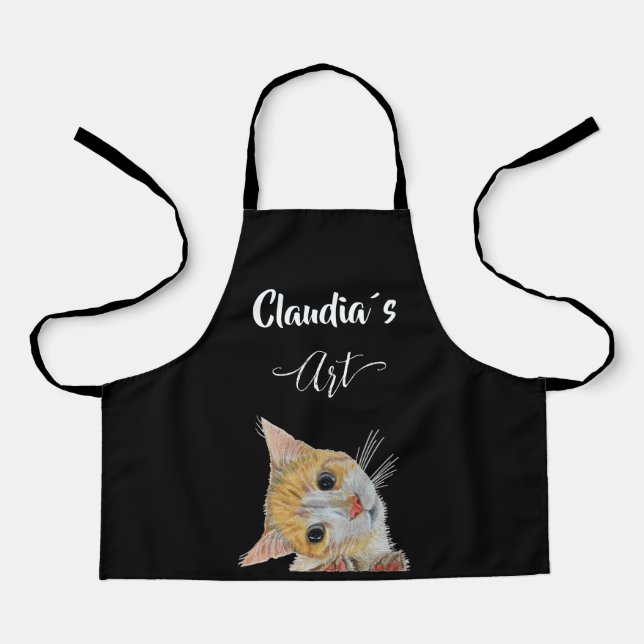 Kitten looking art and name All-Over Print Apron (Front)