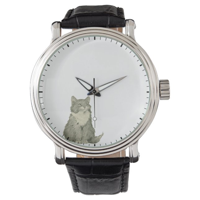 Kitten Looking at Clock Hands - Cat Clock Watch (Front)