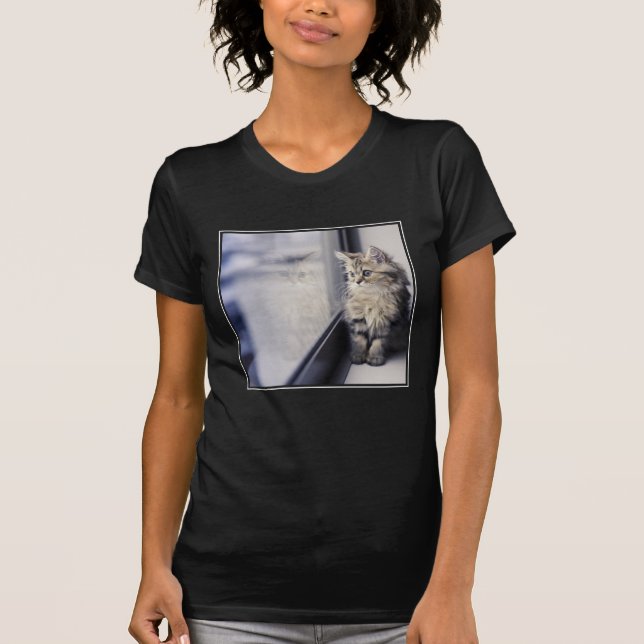 Kitten Looking Out Window T-Shirt (Front)
