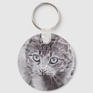 Kitten Love Cute Kitty Cat With Luminous Blue Eyes Keychain